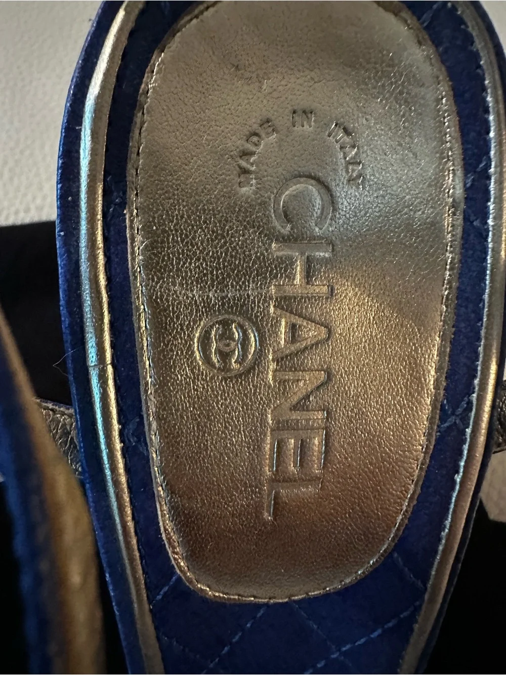 Chanel Vivid Blue Camellia Pearls CC Ankle Strap Sandals Eu 36